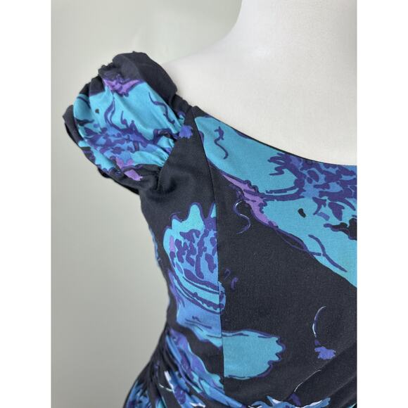 Vintage Laura Ashley Dark Floral 80's Style Dress Fit & Flare Rockabilly US 14 - Picture 7 of 16